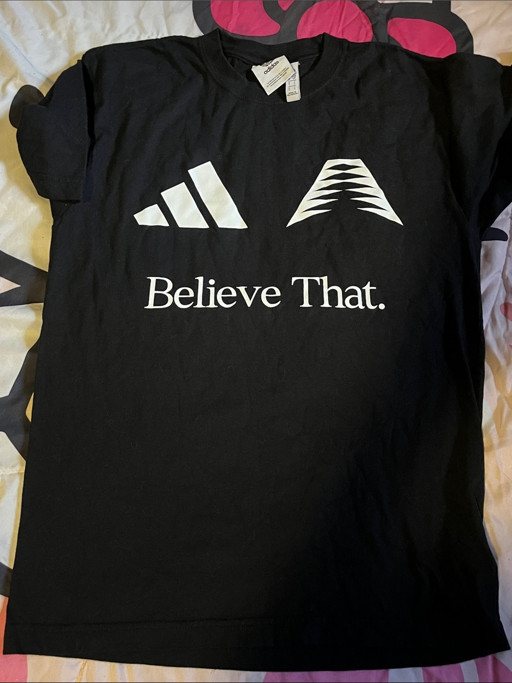 adidas Black Short-Sleeve Tee with White Believe That Graphic
